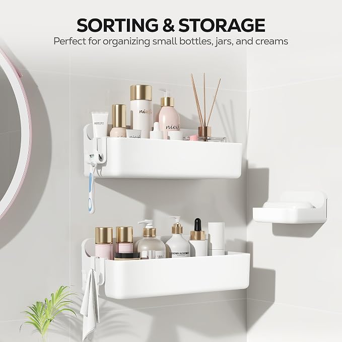 Nieifi Adhesive Wall Shelf, Shower Shelves, Shower Organizer for Bathroom Organization (White, 3 pieces) - Image 8
