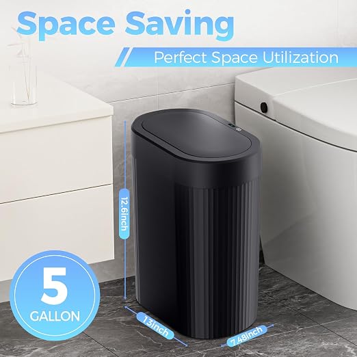 jinligogo 5 Gallon Bathroom Trash Can with Lid, Automatic Motion Sensor Black Trash Can, Touchless Slim Waterproof Garbage Bin for Kitchen, Bedroom, Office, and Bathroom - Image 5