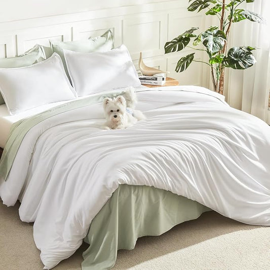 Litanika White Twin/Twin XL Comforter Set, 2 Pieces Lightweight Solid Bedding Set, All Season Fluffy Bed Set (66x90In Comforter & 1 Pillowcase)