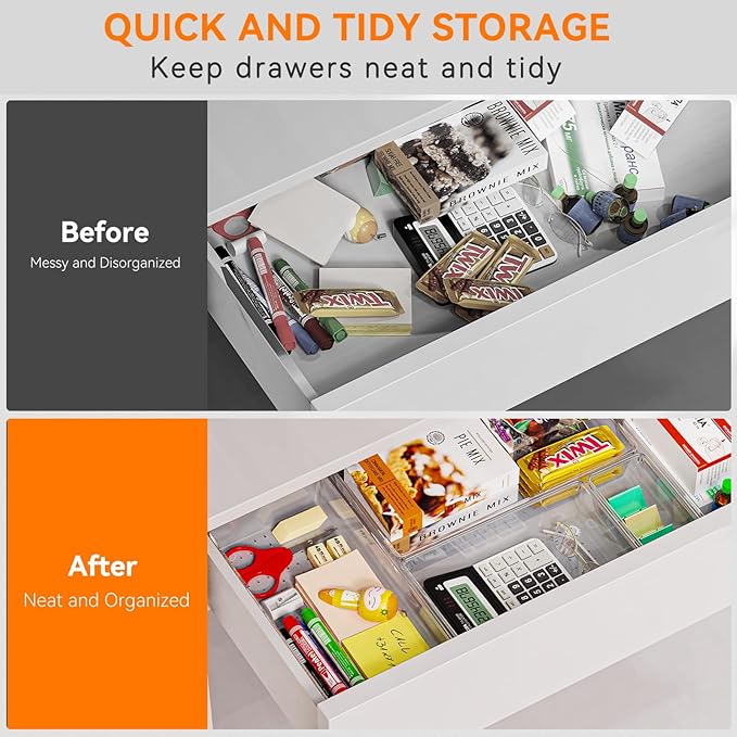 Criusia 12 Pack Large Clear Plastic Drawer Organizer Trays | MULTI-USE Acrylic Drawer Storage for Kitchen, Bathroom, Makeup, Office, School, Undies | College Dorm Room, Home Apartment Essentials - Image 6