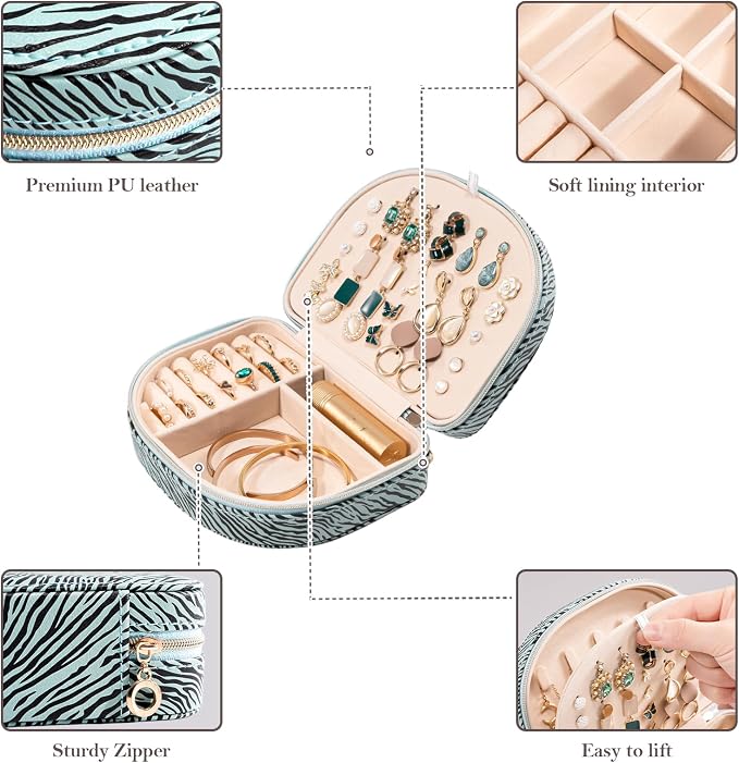 ProCase Travel Size Jewelry Box, Medium Portable Seashell-Shaped Jewelry Case, 2 Layer Jewelry Organizer in PU Leather for Women -Stripe - Image 5