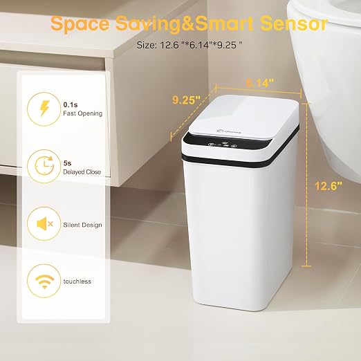 Bathroom Trash Can Automatic Touchless 2.6 Gallon Small Smart Trash Cans with Lid Slim Garbage Can for Kitchen, Toilet, Bedroom, RV, Living Room - Image 2