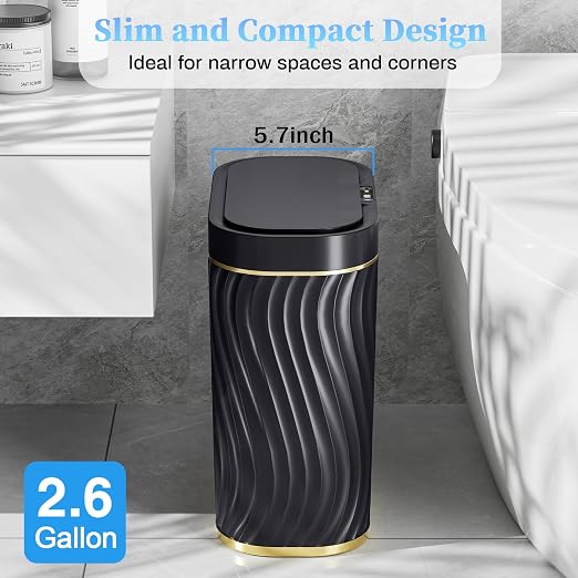 Ogikey Bathroom Small Trash Can with Automatic Touchless Lid, 2.6 Gallon Smart Garbage Can Narrow Waterproof Trash Bin for Bedroom, Office, Living Room - Image 3