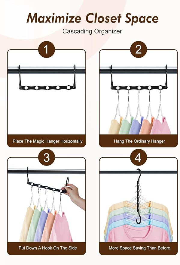 HOUSE DAY Closet Organizers and Storage 12 Pack, College Dorm Room Essentials, Multifunctional Organizer Magic Space Saving Hangers with 5 Holes, Storage Organization for Wardrobe Closet - Image 3