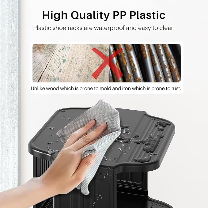 Kitstorack 10 Tiers Stackable Shoe Rack for Closet and Front Door Entrance - Free Standing Plastic Stand, Narrow Tall Vertical Organizer for Small Spaces Storage - Image 9