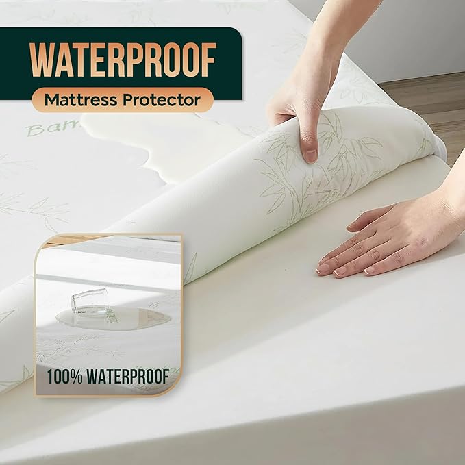 Waterproof Mattress Protector Cover- Bamboo Viscose 260 GSM Mattress Cover, Breathable, Noiseless, Fitted Style, Fits Upto 15 Inches deep Mattress (California King)