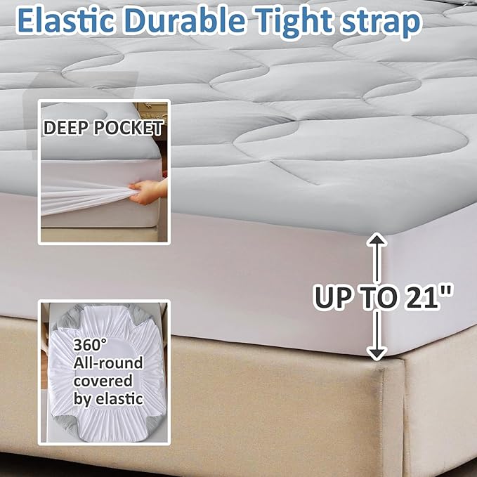 King Size Cooling Mattress Pad Waterproof Mattress Topper for Hot Sleepers - Soft Breathable Mattress Cover with 8"-21" Deep Pocket (78×80",Gray)