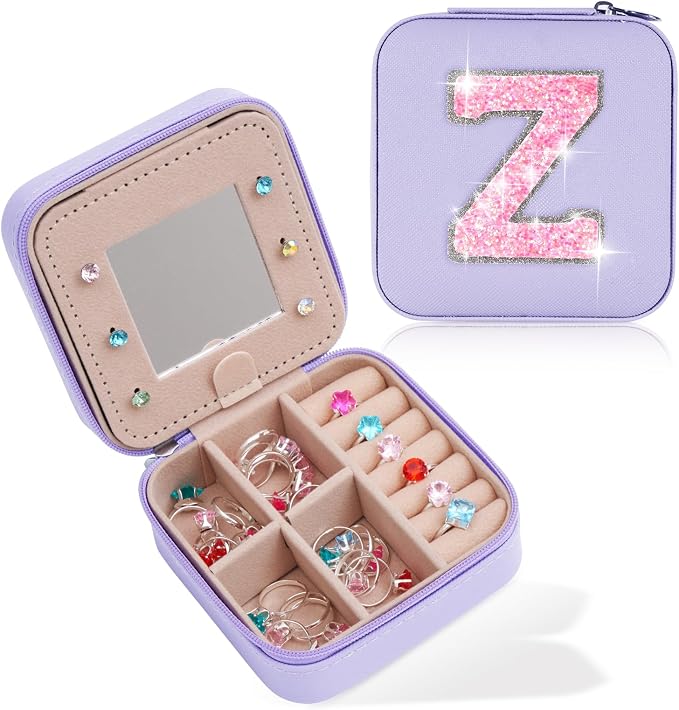 Uygafly Personalized Jewelry Case for Women Girls - Fashion Mini Jewelry Boxes - Trendy Travel Jewelry Organizer with Initials Letter - Teen Gifts | Lavender,Z by Uygafly