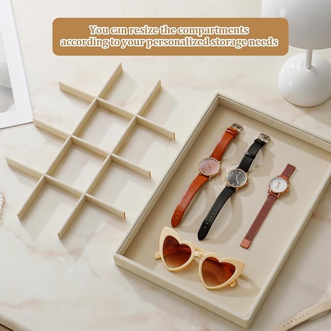 Large Velvet Jewelry Tray 2 Pack Stackable Jewelry Display Drawer Inserts Trays Organizer for Earring Bracelet Necklace Ring (Beige, 12 Grids+24 Grids) - Image 5