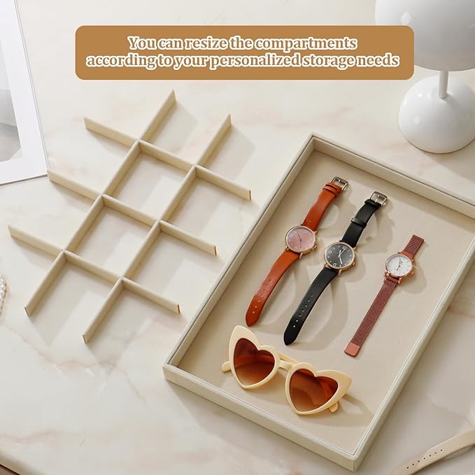 Large Velvet Jewelry Tray 2 Pack Stackable Jewelry Display Drawer Inserts Trays Organizer for Earring Bracelet Necklace Ring (Beige, 12 Grids) - Image 5