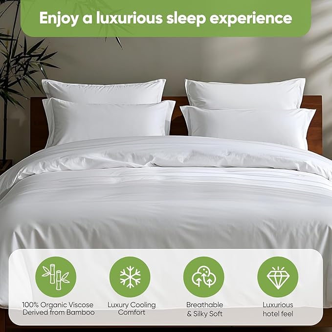 TWK Luxury Sheet Set, Genuine 100% Organic Viscose Derived from Bamboo, Cooling & Breathable, Silky Soft, Bedding Sheets & Pillowcases (White, Full)