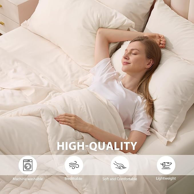 Full Comforter Set Beige - Bed in a Bag Full Size 7 Pieces, Soft Bedding Set for All Seasons, Premium Comforter Set with Comforter, Sheets, Pillowcases & Shams
