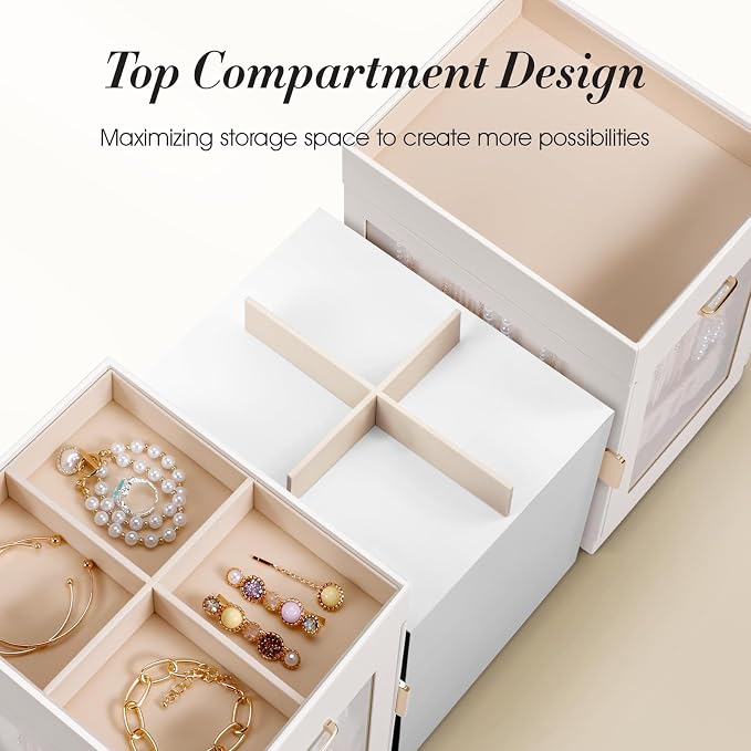 TidyStash 360° Rotating Jewelry Organizers and Storage, Large Jewelry Boxes for Women Necklace, Ring Earring Storage, Vertical Accessory Organizers and Storage, Cream White - Image 4