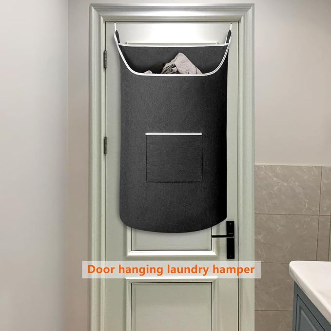 SAVERHO Black Hanging Laundry Hamper Bag, XL Door Hanging Hamper with Large Openging Laundry Hamper Storage Bag Large Size 36X22 Inch (Black) - Image 6