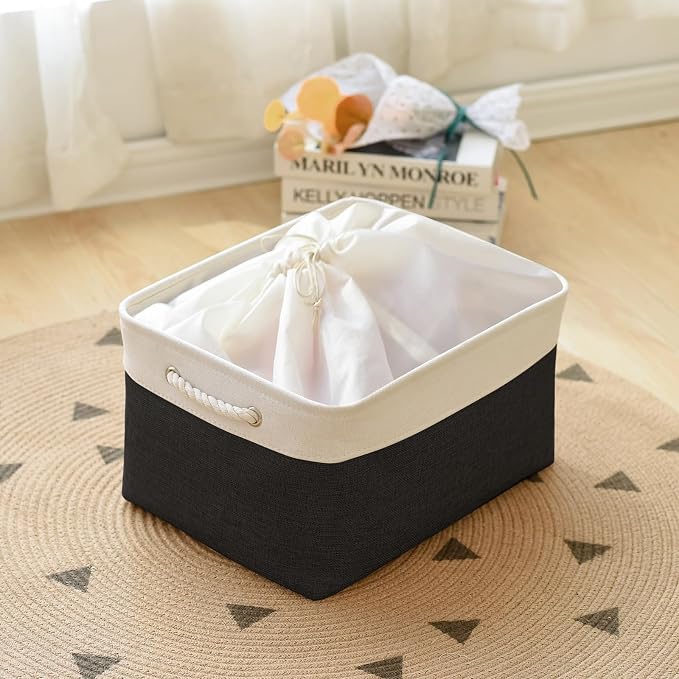TheWarmHome Organization and Storage Basket for Organizing - Jumbo 3 Pack 17.7x13.8x9.7 inch Fabric Storage Cubes for Closet Gifts Organizer Empty Book (White & Black) - Image 3