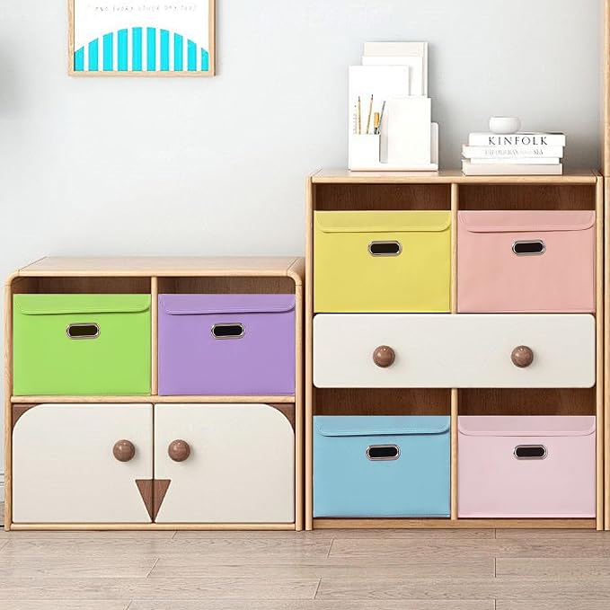 STOREONE Fabric Storage Cube Bins Foldable Organizer Container Collapsible Basket with Lids and Metal Handles, for Home, Bedroom, Closet 6 Pcs (multicolour) - Image 5