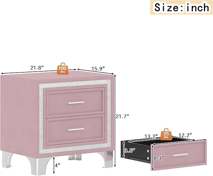 Harper & Bright Designs 3-Piece Queen Bedroom Set, Upholstered Platform Bed with LED Lights and 2 Nightstands, Modern Pink Bedroom Furniture