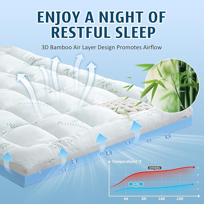 DOWNCOOL Dual Layer 4 Inch Memory Foam Mattress Topper King – 2 Inch Gel Memory Foam & 2 Inch Pillow Top Mattress Pad, Soft & Breathable Viscose Made from Bamboo, for Back Pain Relief