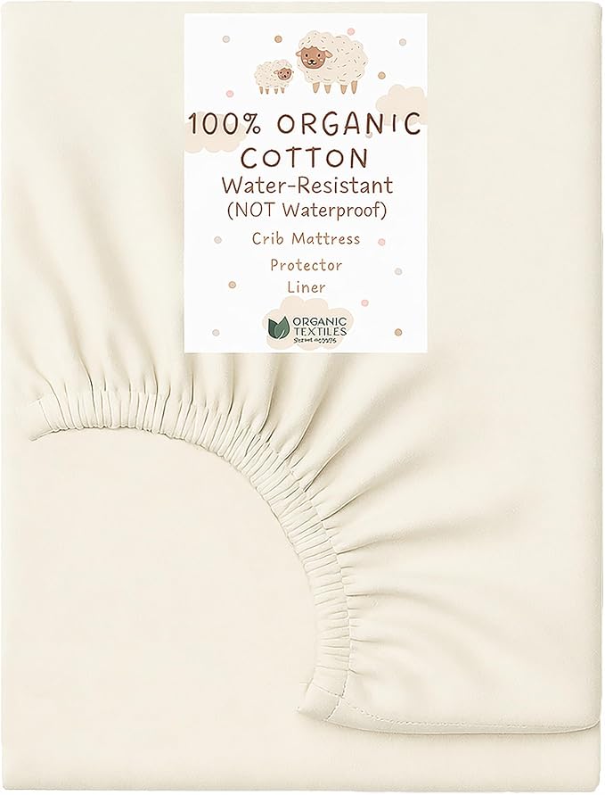 ORGANIC TEXTILES Water-Resistant Fitted Sheet Baby Mattress Liner Pad Protector - 100% Organic, GOTS Certified - Full Standard Crib (52"x28") - Pack of 1