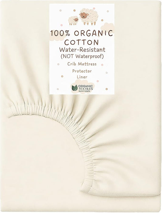 ORGANIC TEXTILES Water-Resistant Fitted Sheet Baby Mattress Liner Pad Protector - 100% Organic, GOTS Certified - Full Standard Crib (52"x28") - Pack of 1