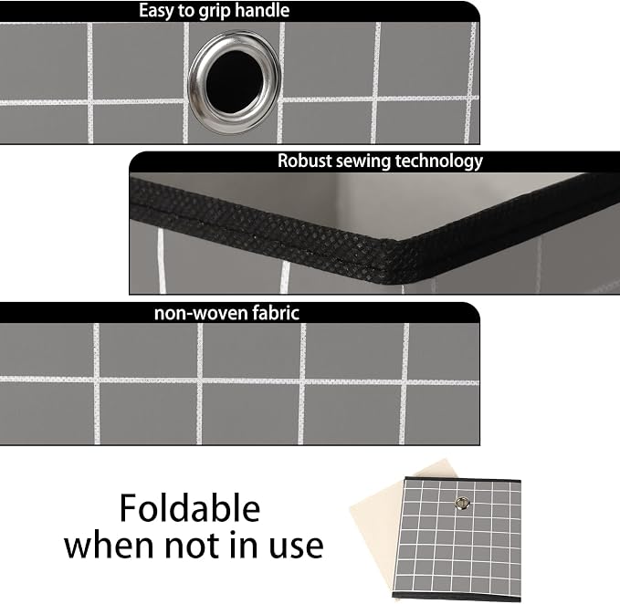 Foldable Storage Cubes Bins,11 Inch Cloth Storage Cube Fabric Storage Box Cubes Organizer Baskets with Dual Handles for Home Organizer Set of 3 (Grey grid) - Image 7