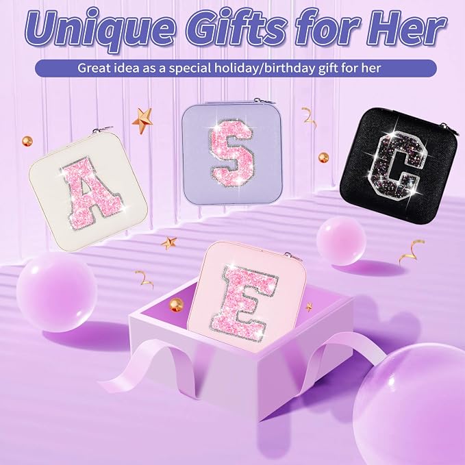 Uygafly Personalized Jewelry Case for Women Girls - Fashion Mini Jewelry Boxes - Trendy Travel Jewelry Organizer with Initials Letter - Teen Gifts | Lavender,N - Image 7