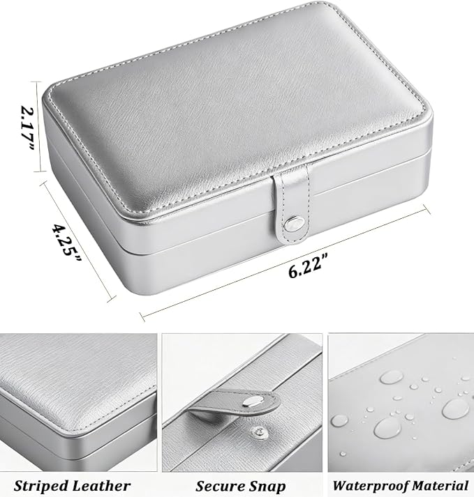 QBestry All-in-One Travel Jewelry Organizer for Women Silver | Small Jewelry Box with 68 Earring Holes | Compact Portable Jewelry Case for Earrings, Rings, Necklaces | Perfect Gifts for Mom Wife Girls - Image 6