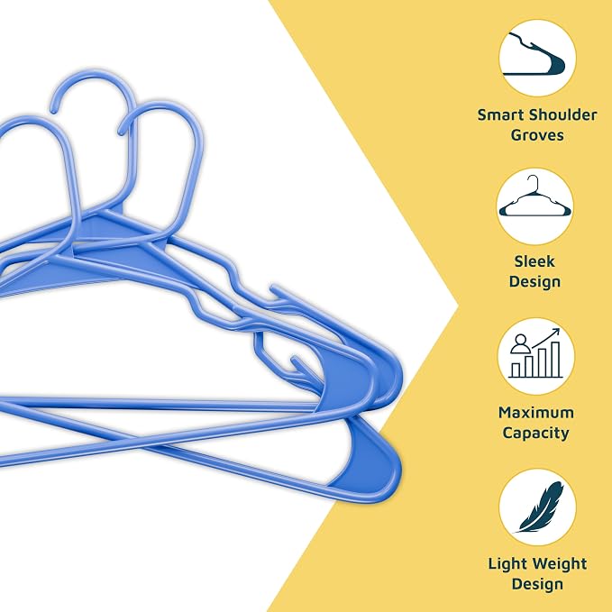 Lifemaster Plastic Clothes Hangers – Heavy Duty Hanger Set, for Organizing Clothes, Dresses, and Coat, Holds Up to 5 lbs, Space-Saving Hangers with Non-Slip Shoulder Grooves, Pack of 10, Blue - Image 3