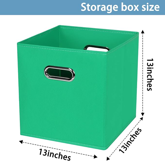 Black Fabric Cubby Storage Bins,13x13x13 Inches,Cube Organizer Bin Foldable Storage Boxes with Dual Handles Fabric Organizer Box and collapsible Storage basket,Set of 3,Green - Image 2