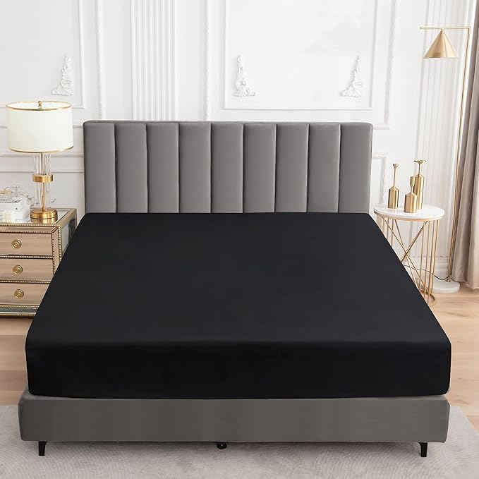 Sufdari Twin XL Mattress Protector,Waterproof Mattress Protector,Fitted Sheet Style Mattress Cover with 18" Deep Pocket,Washable and Comfortable-Black,Twin XL