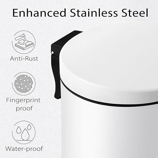 TIPGO Small Trash Can with Lid Soft Close, 4.5 Liters / 1.2 Gallon Bathroom Garbage Can, Mini Step Trash Bin, Stainless Steel Wastebasket for Bathroom, Bedroom, Office (White) - Image 3
