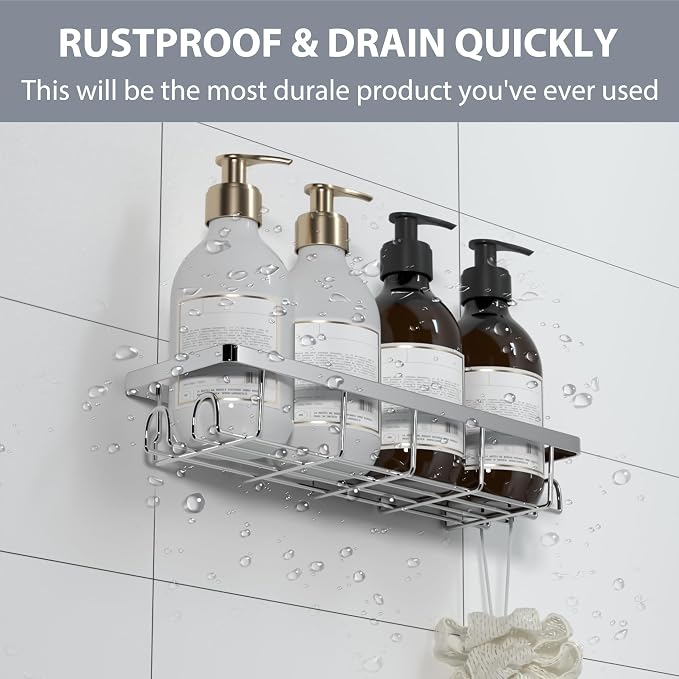 Shower Caddy Organizer with Hooks,Self Adhesive Bathroom Shelves,No Drilling Bathroom Organizers and Storage,Perfect for RV, Apartment, Home Decor,2 Pack Silvery - Image 5