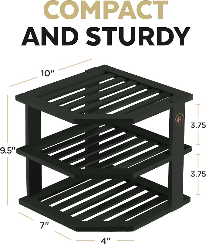 Bambüsi Plate Organizer for Cabinet - Corner Cabinet Organizer and Kitchen Cabinet Organizer Shelf, Kitchen Countertop Organizer for Plates, Dishes and Bowls, Space Saving Corner Rack, Black - Image 3