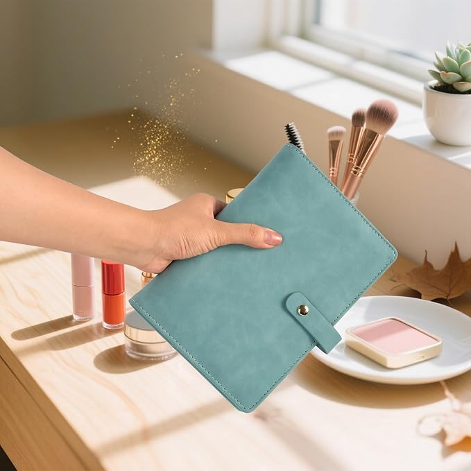 Travel Jewelry Binder Organizer Ring Binders - Jewelry Boxes PU Leather Case with Zipper Velvet Jewelry Pouch Bags for Daily Use & Gifting - Mint Green - Image 8