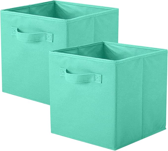 ShellKingdom Storage Bins, Foldable Fabric Storage Cubes and Cloth Storage Organizer Drawer for Closet and Toys Storage, 2 Pack (Mint Green) by ShellKingdom