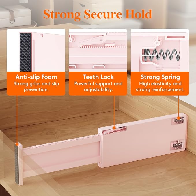 Lifewit 6 Pack Drawer Dividers 4" High 28-43.5cm/11-17" Adjustable Drawer Organizer for Clothes/Utensils, Expandable Drawer Separator in Dresser/Kitchen/Bedroom/Office Organization & Storage Pink - Image 3