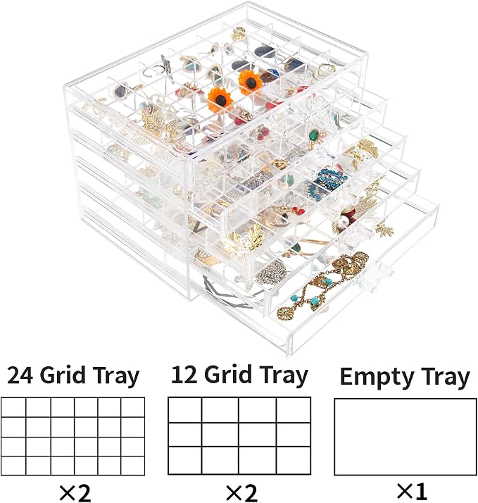 Ptaedex Jewelry Organizer Box, Acrylic Jewelry Holder Clear Jewelry Storage with 5 Drawers for Women Girls Men - Image 4