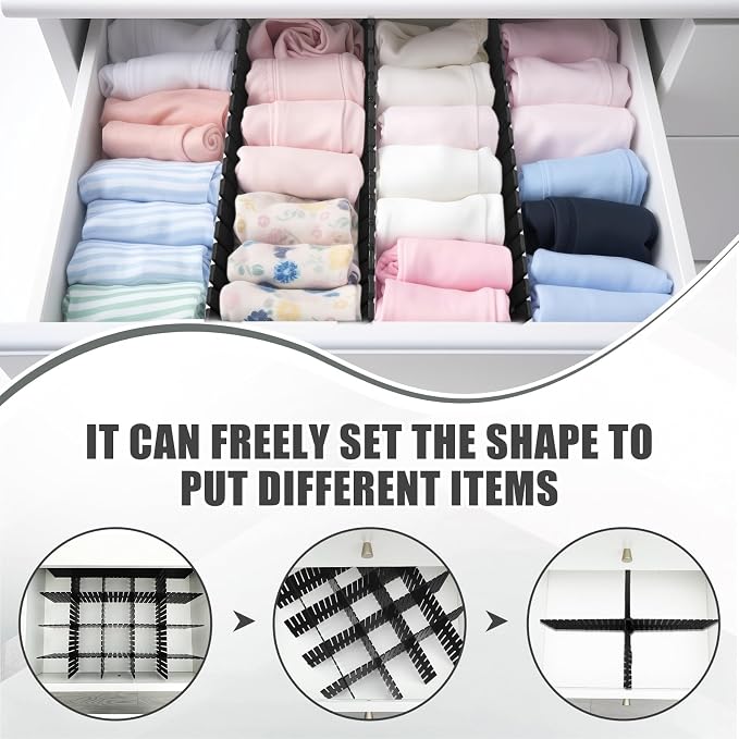 Blosssound 15 Pcs 5.12 Tall Drawer Divider Adjustable Drawer Organizer DIY Ultra Deep Storage Organizer Separator with Fixed Buckle for Underwear Socks Dormitory Office Kitchen Bedroom(Black) - Image 3