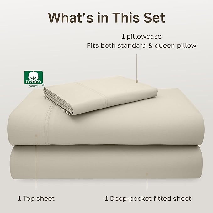 California Design Den Twin Sheet Set - 100% Cotton, Luxury 600 Thread Count Deep Pocket Twin Sheets, Soft Durable Bedding with Sateen Weave - Ivory (Warm Cream)