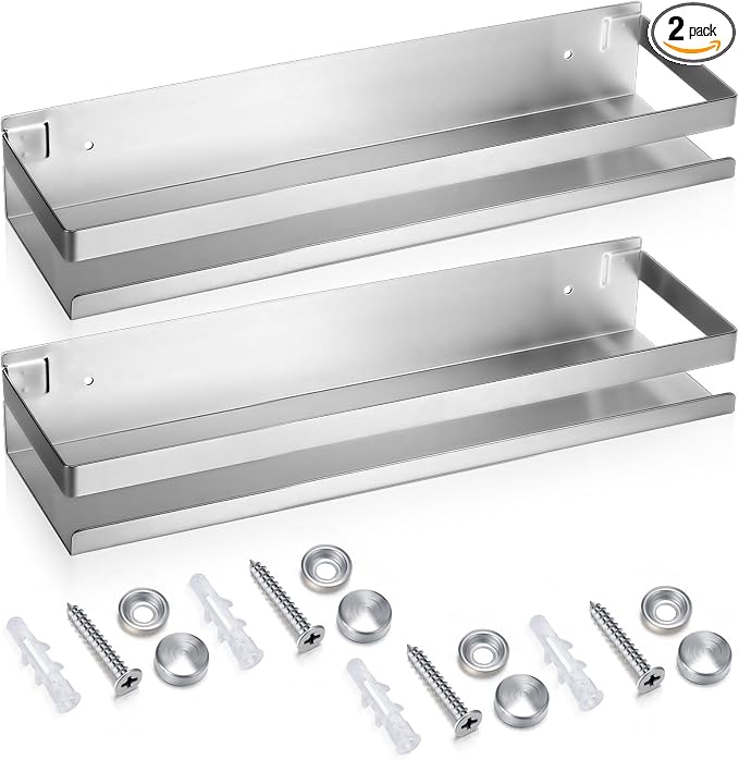 Lallisa 2 Pieces Stainless Steel Shelf Bathroom Shower Floating Shelves Wall Mounted Shower Caddy Basket Shelf Storage Organizer Shelves for Bathroom, Kitchen, Living Room(11.81 Inch/ 30 cm,Silver) by Lallisa