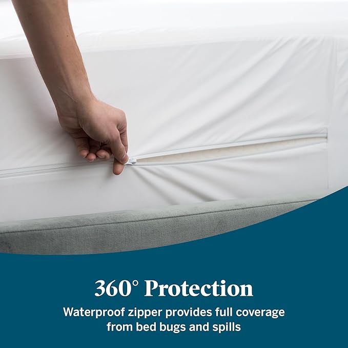 LUCID Zippered Pillow Encasement – Waterproof Standard Size Pillow Protector – Shields All Sides – Quiet cover – White
