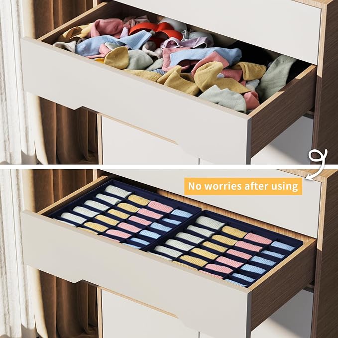 Joyoldelf Drawer Organizer - 2 Pack Underwear Holder, 24 Cells Collapsible Closet Organizer and Storage for Belts, Ties (Navy Blue) - Image 7