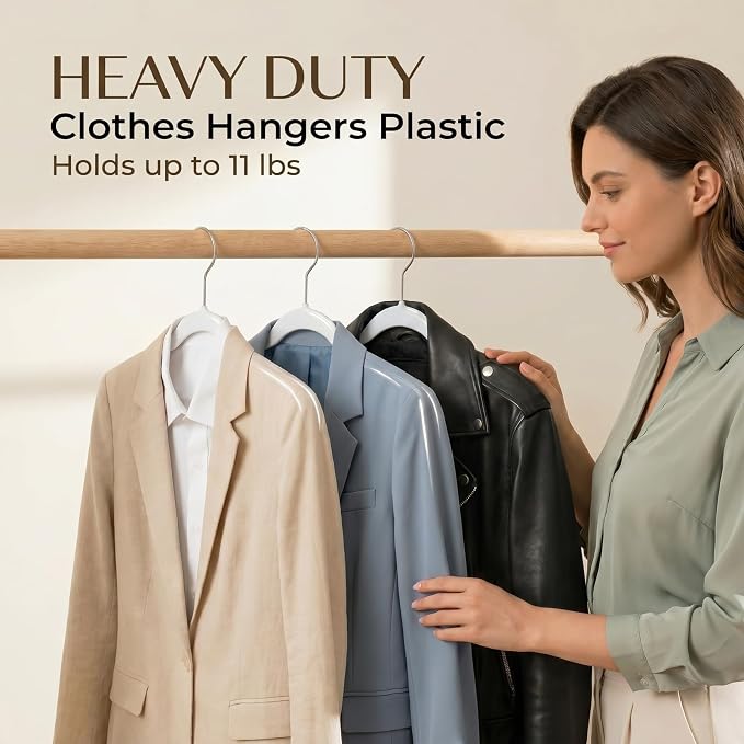 Smarter Plastic Hangers 200 Pack - Thin Hangers Non-Velvet with 360° Swivel Chrome Hook & Notches, Sweater Hanger No Shoulder Bump - Ideal for Dresses, Coats, Shirt, Jacket, Sweater - White - Image 4