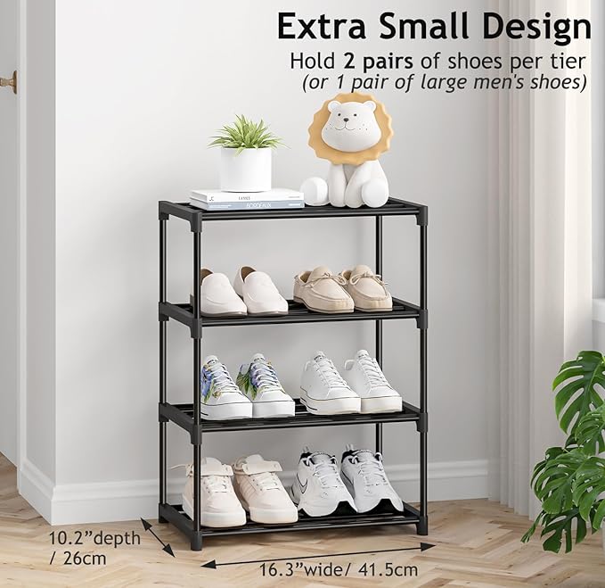 Autonomier 4 Tier Extra Small Shoe Rack (16.3" Wide), Narrow Stackable Shoe Shelf for Kids Toddler Adult, Lightweight Shoe Rack Stand for Closet Dorm Storage Organizer, Front Door Entrance, Entryway - Image 3