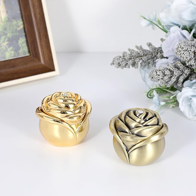 Hipiwe Small Vintage Jewelry Box, Rose Shape Ring Holder Treasure Chest Box for Women, Trinket Storage Case Keepsake Box for Rings Earrings Necklace, Bronze - Image 2