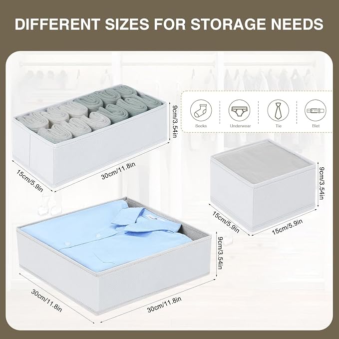 DIMJ Drawer Organizer Clothes, 15 Pack Fabric Drawer Organizer Bins, Foldable Baby Clothes Organizer & Dresser Organizer For Nursery, Clothes, Bedroom, Closet, Socks, Bra, Tie,White - Image 3