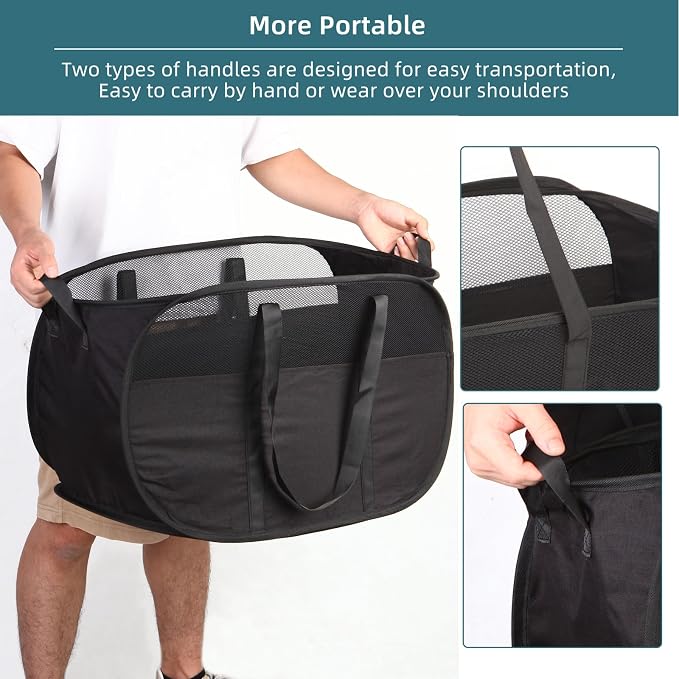 Collapsible Laundry Baskets, Tear Proof Pop Up Laundry Hamper with Dual Handles, Durable Foldable Laundry Basket, Easy to Carry Laundry Hamper for Home, Laundry Room, Bedroom, Dorm, Travel Black - Image 6