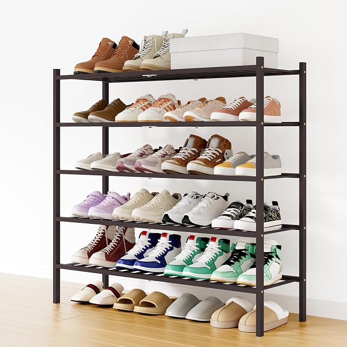 Smiry Shoe Rack, 5 Tier Long Bamboo Shoe Organizer, Stackable Free Standing Wooden Shoe Storage Shelf for Closet, Entryway, Front Door Entrance, Brown by Smiry