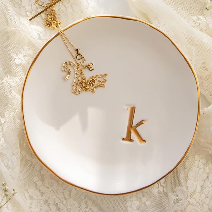 COLLECTIVE HOME - Ceramic Jewelry Tray, Decorative Trinket Dish for Rings Earrings Necklaces Bracelet Watch Keys, Birthday Mother's Day Christmas Gift for Women, 4.75", White Surface (K) - Image 2