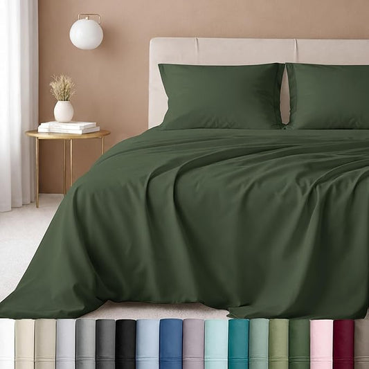 California Design Den 100% Cotton Sheets Queen Size Set - Luxury 600 Thread Count Sateen, Queen Cotton Sheets with Deep Pockets - Dark Olive Green